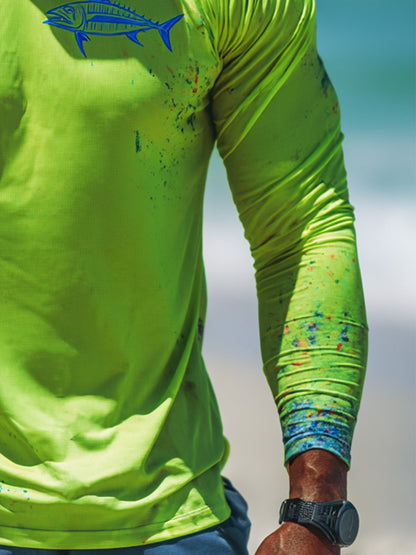 Men's Outdoor Sun Protection Breathable Cool Face Mask Hooded Printed Long-Sleeved Top