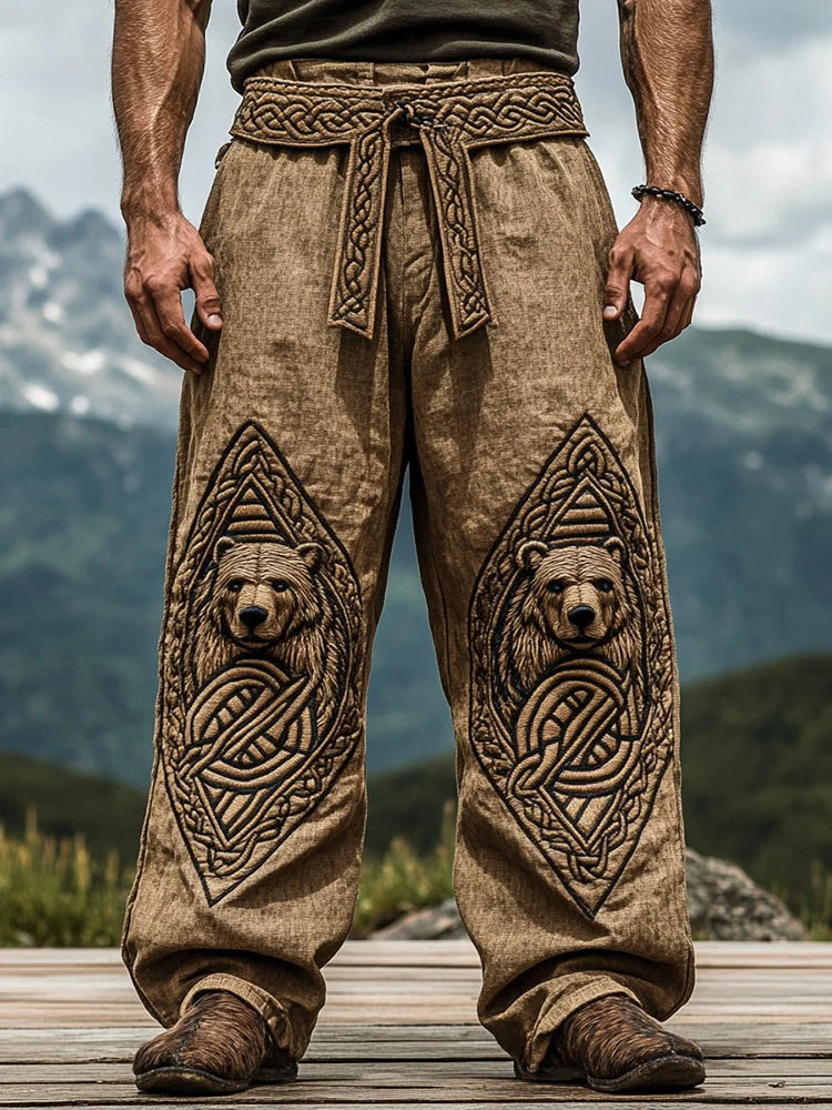 Men's Viking Nordic Runes Knot Bear Pattern Pants