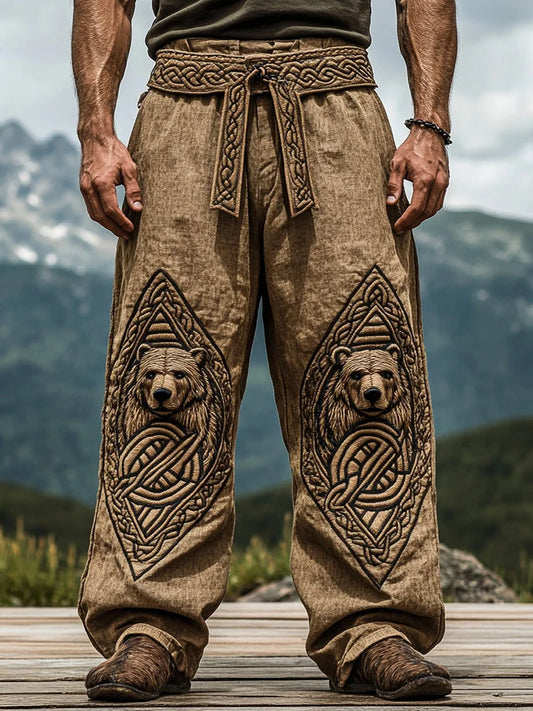 Men's Viking Nordic Runes Knot Bear Pattern Pants