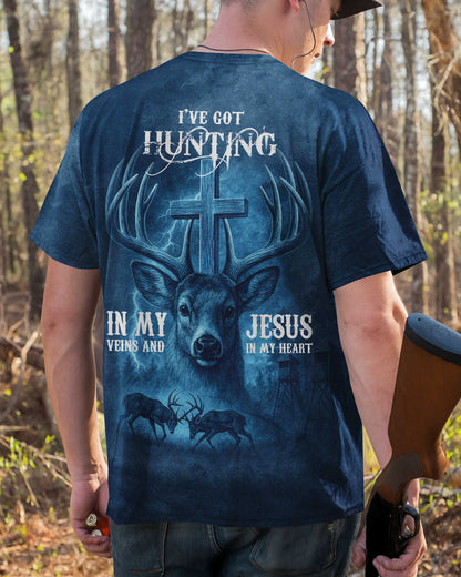 I've Got Hunting In My Veins And Jesus In My Heart Blue T-Shirt