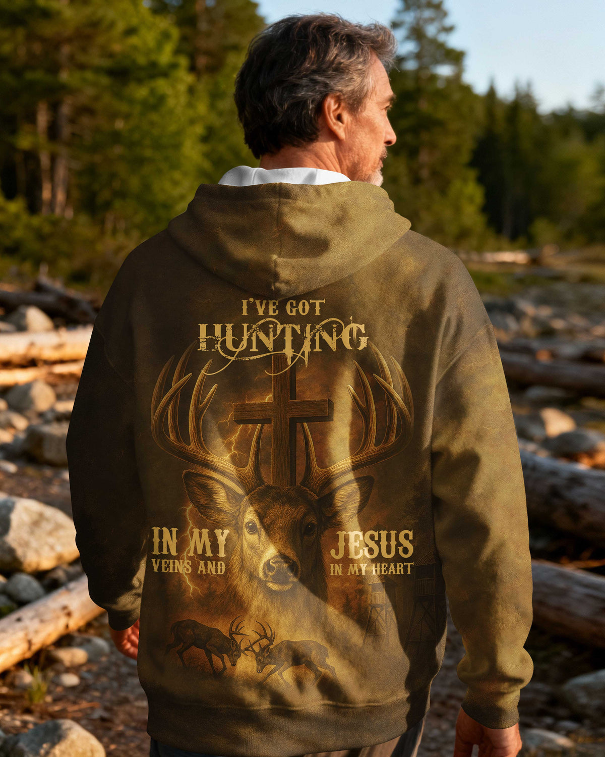 I've Got Hunting In My Veins And Jesus In My Heart All Over Print Hoodie