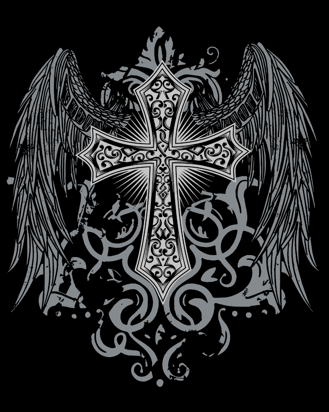 Gothic Angel Wings Cross Graphic Men's Unisex Streetwear T-Shirt