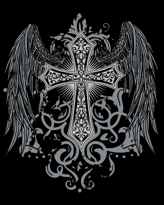 Gothic Angel Wings Cross Graphic Men's Unisex Streetwear T-Shirt