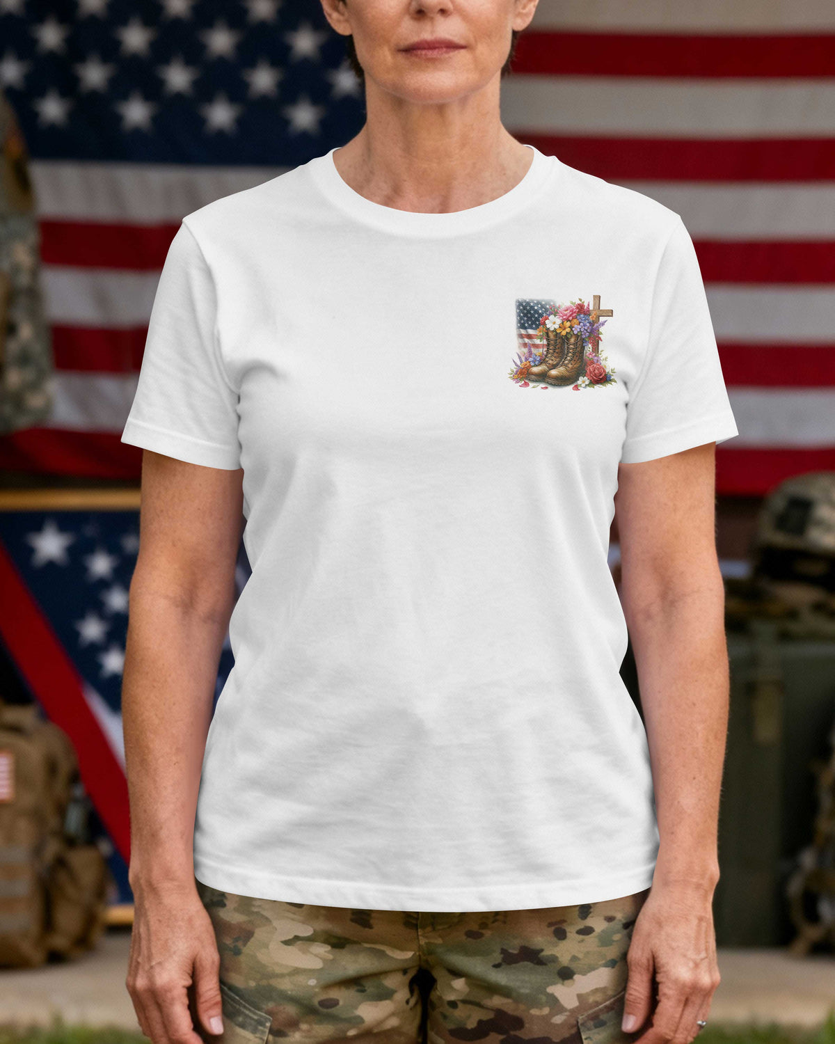 Her Boots Tell of Service Her Cross Tells of Faith T-Shirt