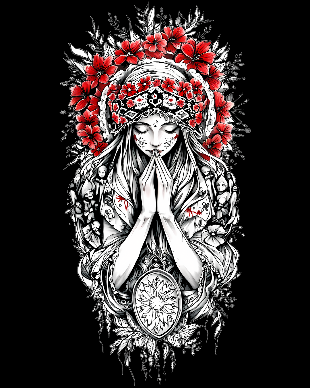 Christian Cross & Virgin Mary Double Printed Tee