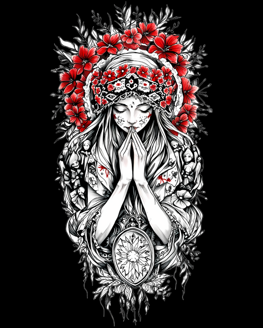 Christian Cross & Virgin Mary Double Printed Tee