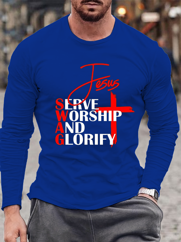 Jesus SWAG Print Cotton Long Sleeve T-Shirt