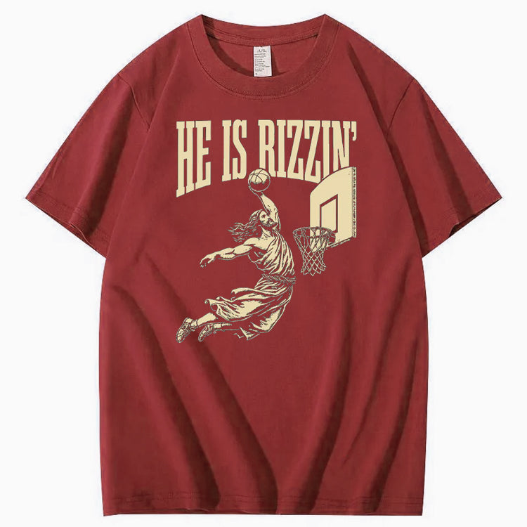 He Is Rizzin Christian Pattern Printing Print Crew Neck T-Shirt