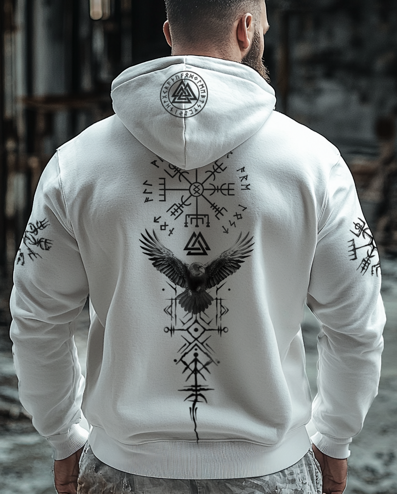 Vikings Raven Printed Totem Vintage Unisex Casual Sports Hoodie