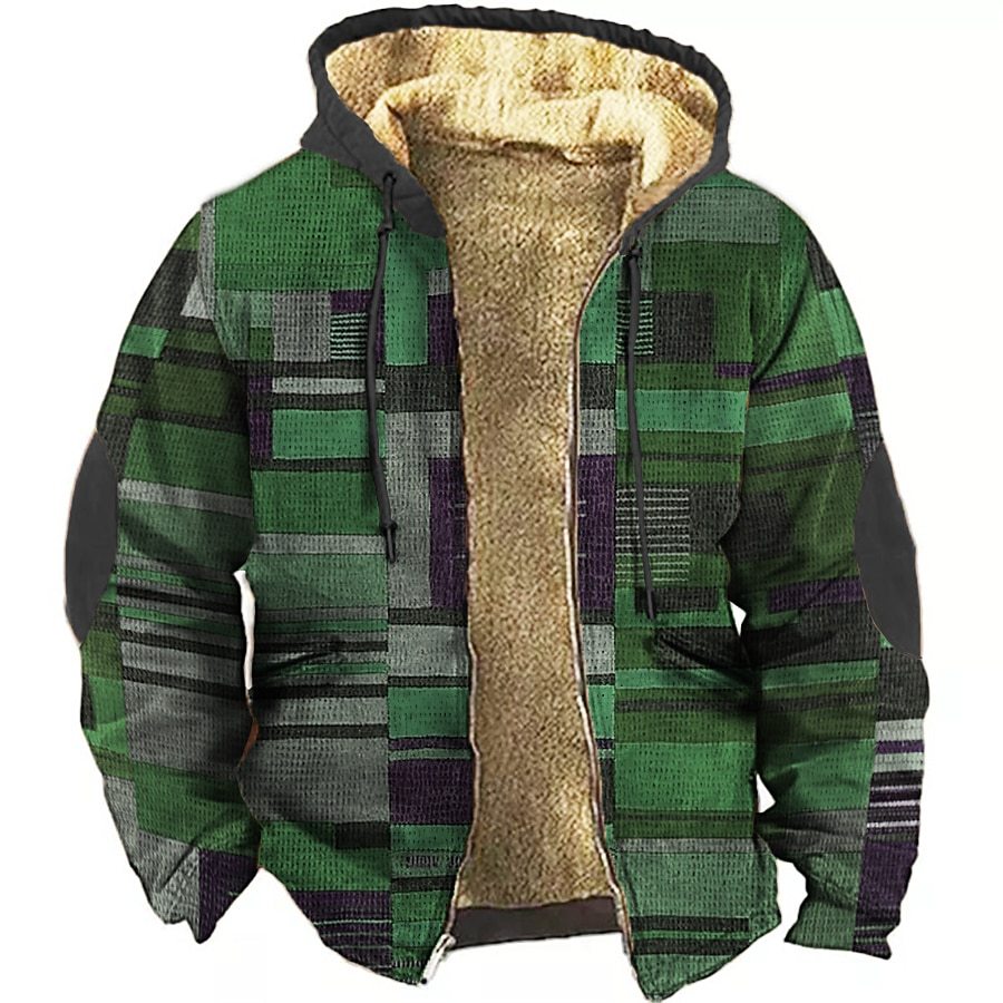 Men's Christmas Retro Colorful Geometric Print Fleece Casual Zipper Holiday Outing Hoodie Coat Jacket