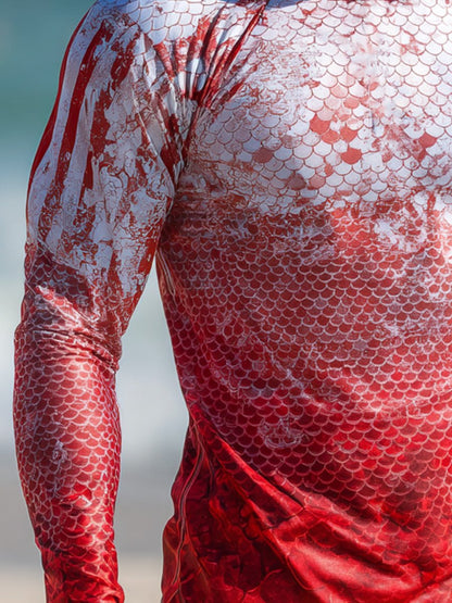 Men's Outdoor Sun Protection Breathable Cool Face Mask Hooded Printed Long-Sleeved Top