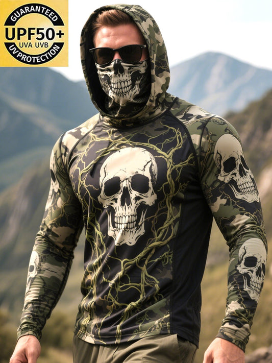 Men's Outdoor Sun Protection Breathable Cool Mask Hooded Sun Protection Long-Sleeved Top