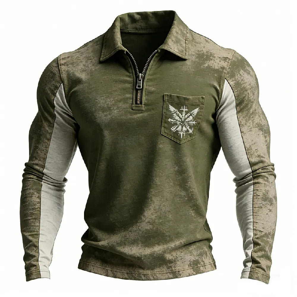 Viking minimalist vintage washed American‐style Half‐zip pocket sweatshirt