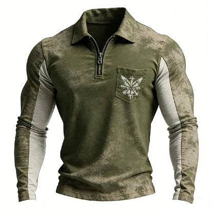 Viking minimalist vintage washed American‐style Half‐zip pocket sweatshirt