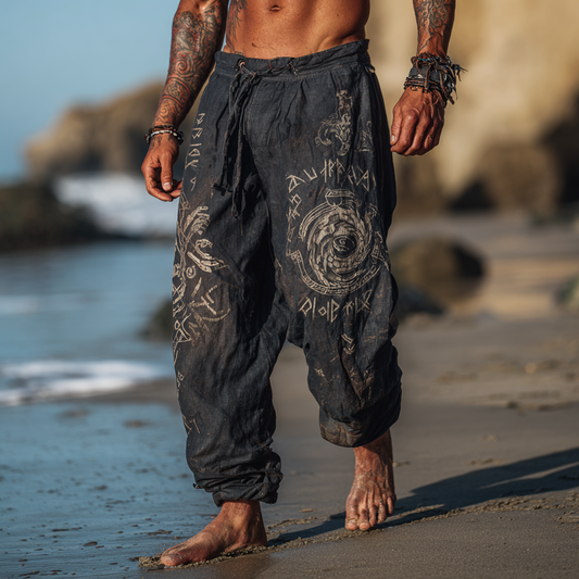 Men's Viking Occult Vintage Knot Runes Totem Summer Casual Pants