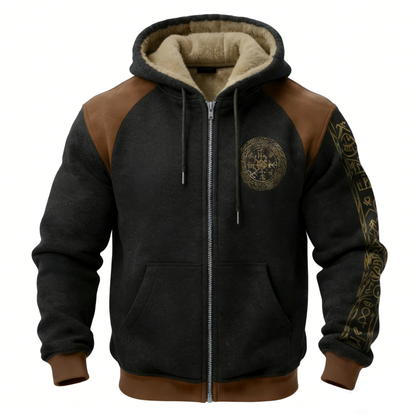 Nordic Viking Style Retro Vegvísir Casual Long-Sleeve Warm Fleece Hoodie