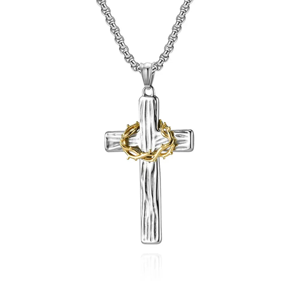 Jesus Crown Of Thorns Cross Sacred Protection Pendant Necklace