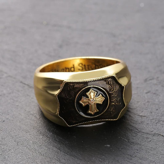 Faith and Strength Jesus Cross Religious Ring