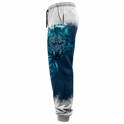 Viking Wolf Totem Gradient Print Casual Trousers