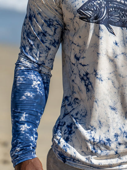 Men's Outdoor Sun Protection Breathable Cool Face Mask Hooded Printed Long-Sleeved Top