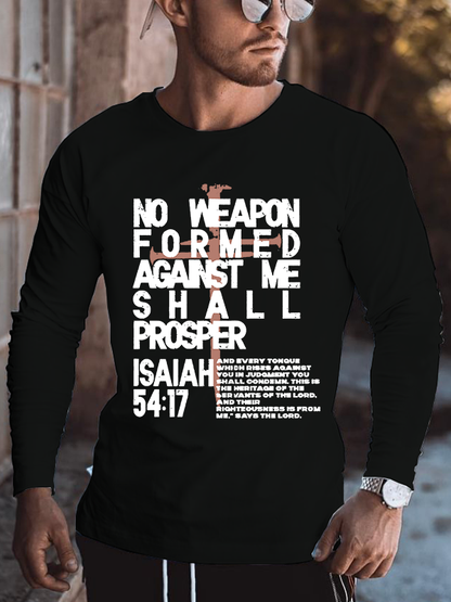 No Weapon Crowed Isaiah 54:17 Christian Cotton Long Sleeve T-Shirt