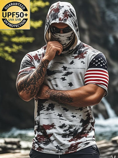 Men's Outdoor Sun Protection Breathable Cool Mask Hooded Sun Protection Short-Sleeved Top