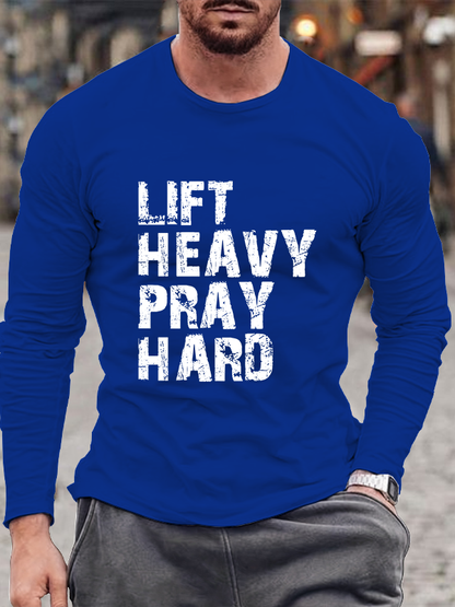 Lift Heavy Pray Hard Gym Christian Cotton Long Sleeve T-Shirt