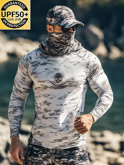 Men's Outdoor Sun Protection Breathable Cool Mask Hooded Sun Protection Long-Sleeved Top