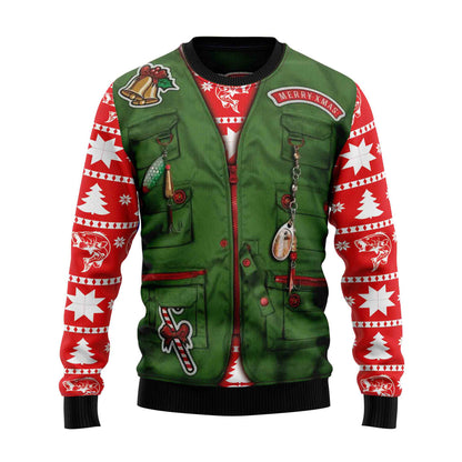 Unisex Vintage Merry Fishmas Print Crew Neck Ugly Christmas Sweatshirt