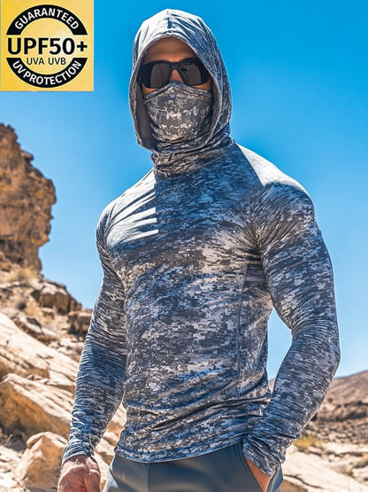 Men's Outdoor Sun Protection Breathable Cool Mask Hooded Sun Protection Long-Sleeved Top
