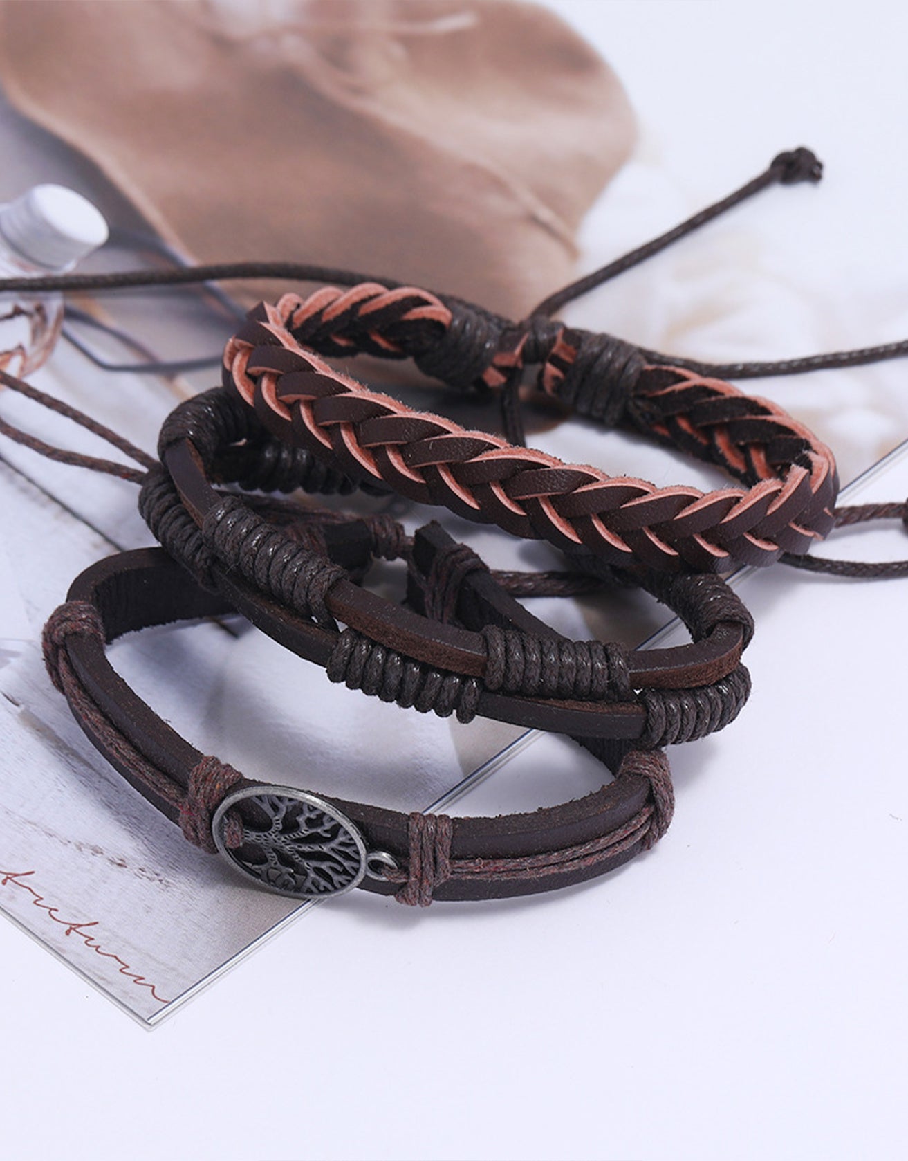 ADRAMATA Viking Bracelets Set Beads Braided Leather