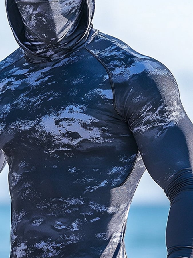 Men's Outdoor Sun Protection Breathable Cool Hooded Sun Protection Long-Sleeved Top