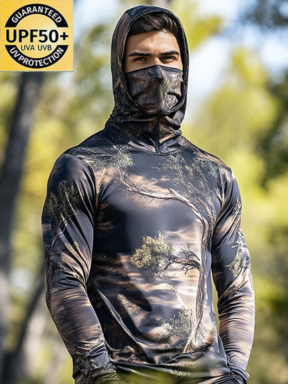 Men's Outdoor Sun Protection Breathable Cool Mask Hooded Sun Protection Long-Sleeved Top