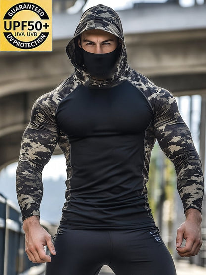 Men's Outdoor Sun Protection Breathable Cool Hooded Sun Protection Long-Sleeved Top