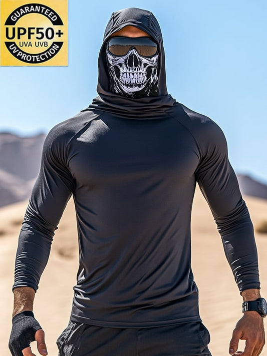 Men's Outdoor Sun Protection Breathable Cool Mask Hooded Sun Protection Long-Sleeved Top