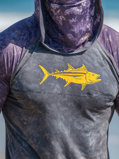Men's Outdoor Sun Protection Breathable Cool Face Mask Hooded Printed Long-Sleeved Top