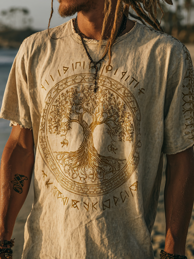 Men's Viking Mythology Nordic Tree Of Life Retro Coastal T-Shirt