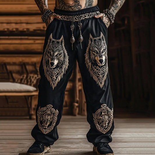 Men's Vintage Wolf Viking Celtic Skull Art Pants