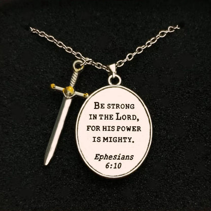 Two Tone Sword & Oval Shield St. Michael Pendant Necklace