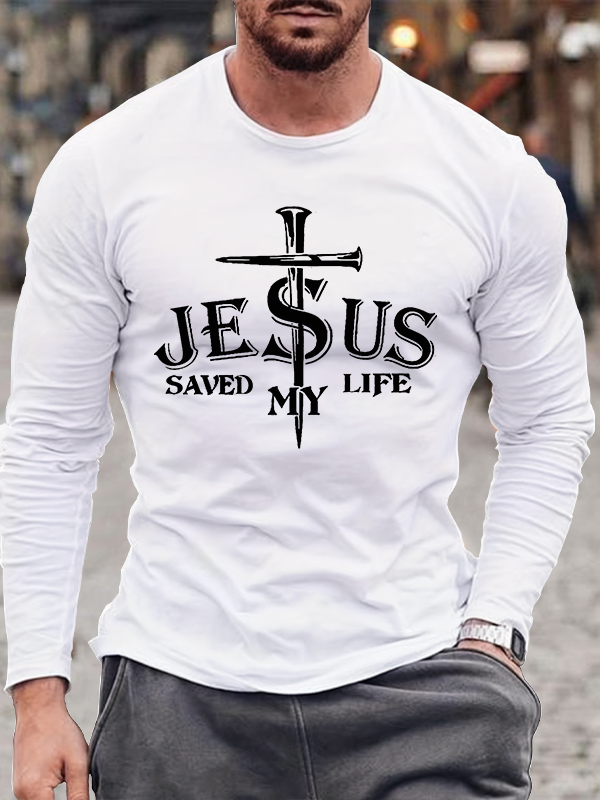 Jesus Saved My Life Cross Jesus God  Christian Cotton Long Sleeve T-Shirt