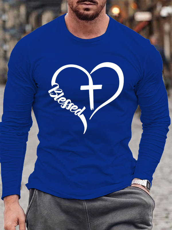Blessed And Heart Jesus God  Christian Cotton Long Sleeve T-Shirt