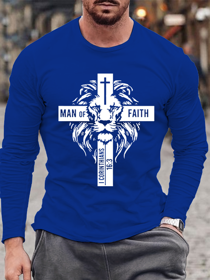 Man of Faith Jesus God Christian Cotton Long Sleeve T-Shirt