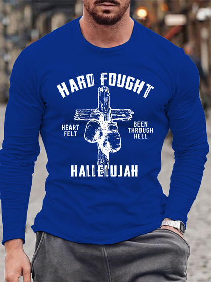 Hard Fought Hallelujah Jesus God Christian Cotton Long Sleeve T-Shirt