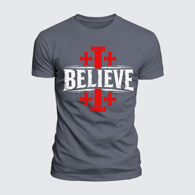 Luxe Mercerized Cotton Tee - Believe Jerusalem Cross