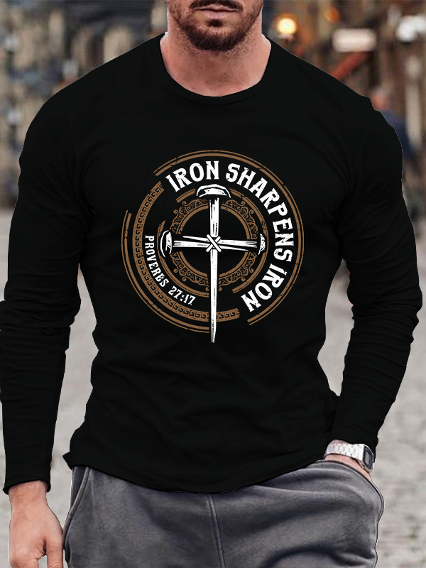Iron Sharpens Iron - Proverbs 27:17 Jesus God Christian Cotton Long Sleeve T-Shirt