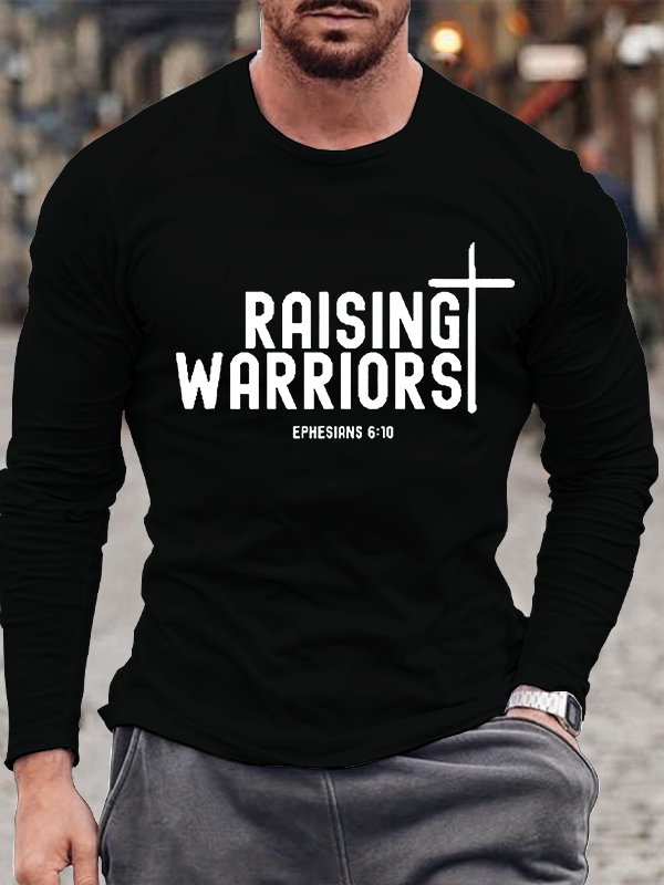 Raising Warriors Bible Verse Jesus God Christian Cotton Long Sleeve T-Shirt