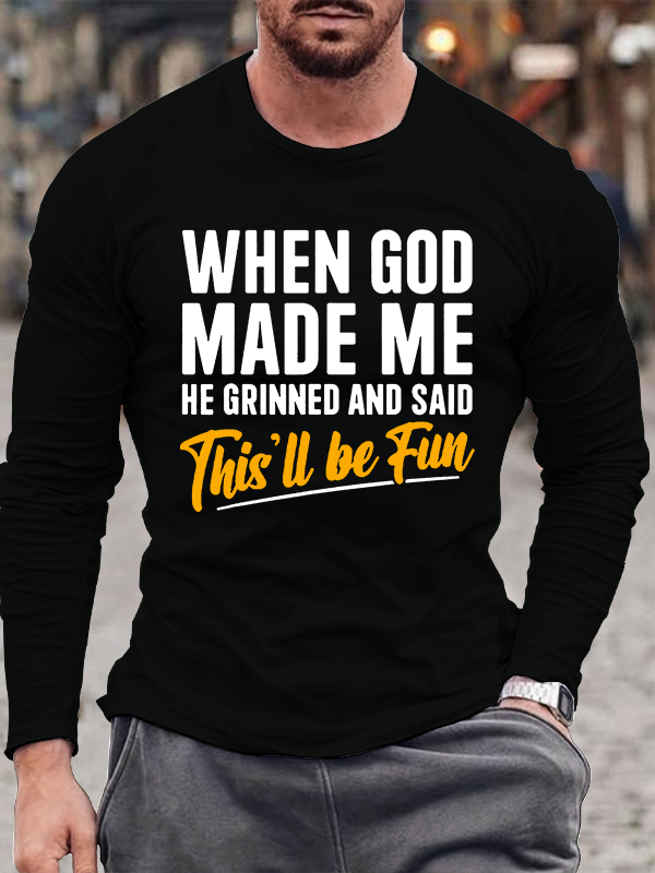 When God Made Me Jesus God  Christian Cotton Long Sleeve T-Shirt