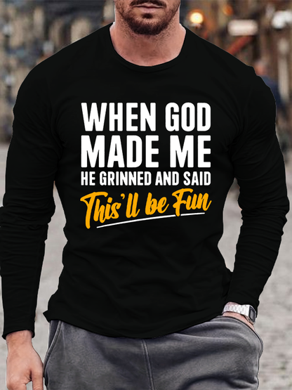 When God Made Me Jesus God  Christian Cotton Long Sleeve T-Shirt