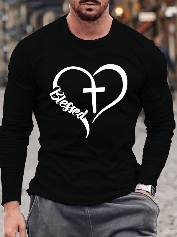 Blessed And Heart Jesus God  Christian Cotton Long Sleeve T-Shirt