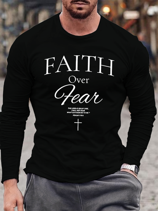 Faith Over Fear  Jesus God Christian Cotton Long Sleeve T-Shirt